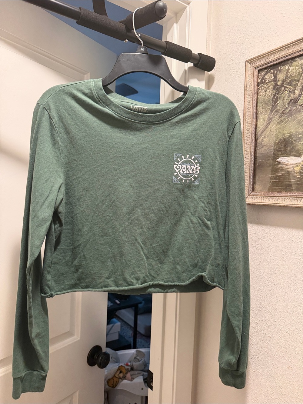 Vans Women's Long Sleeve Cropped Tee - Sage Green with Small Logo